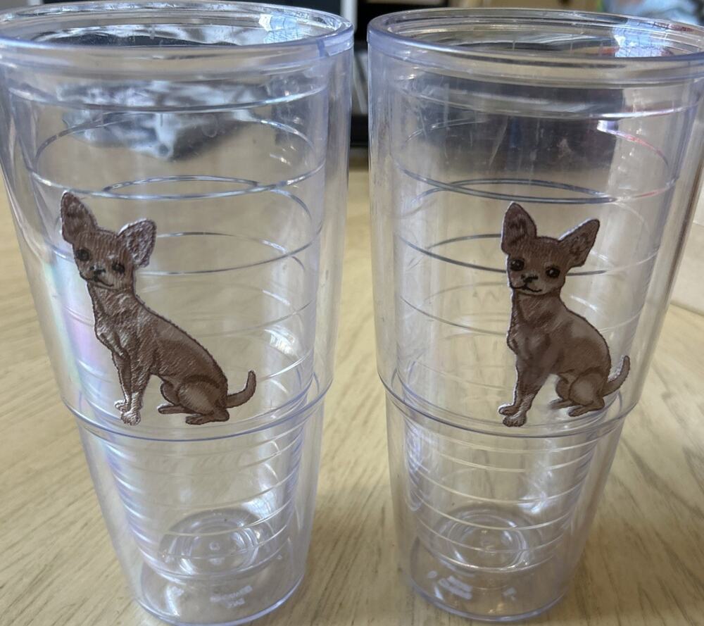 2 Dog Chihuahua Tervis Tumbler 24 Oz Lot Of Two Bra Drinks Cups Big Gulps Dogs